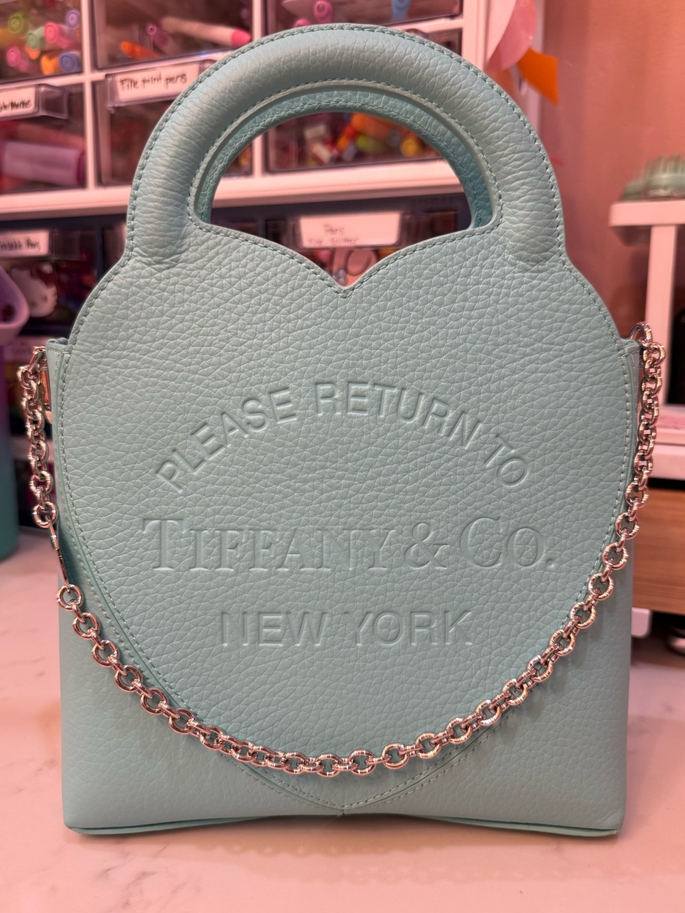 Tiffany & Co. Mini Heart Tote in Tiffany Blue with Silver Chain
